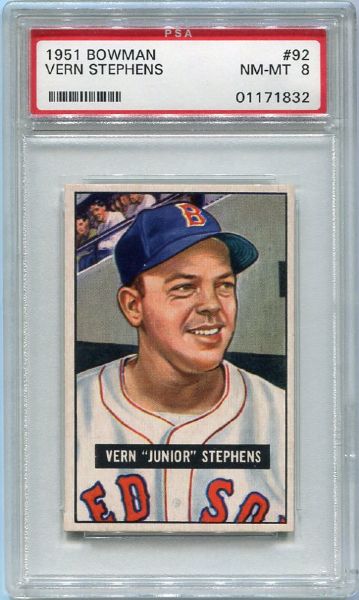 1951 Bowman #92 Vern Stephens Boston Red Sox PSA 8