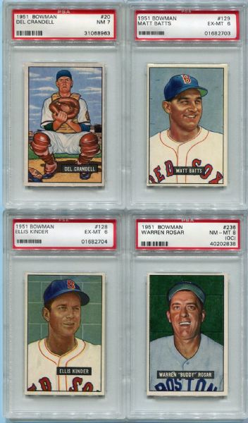 1951 Bowman Baseball Lot of Twelve Different Boston Red Sox & Braves ALL PSA Graded