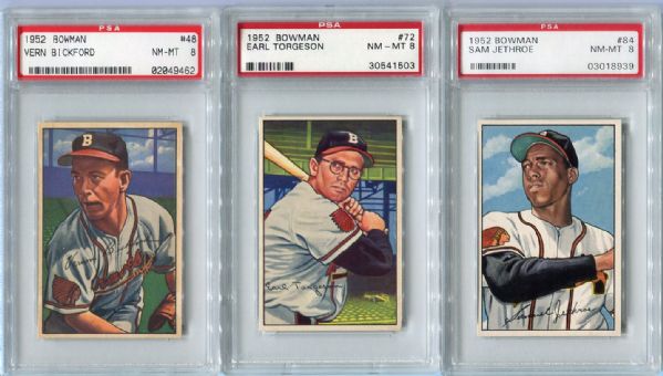 1952 Bowman Lot of Three Boston Braves All PSA 8s