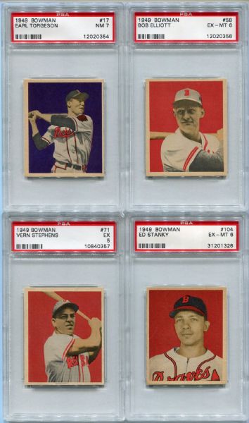 1949 Bowman Baseball Lot of Eight Different All PSA Graded Red Sox and Braves