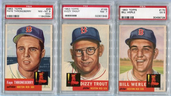 1953 Topps Lot of Three Different Boston Red Sox All PSA Graded