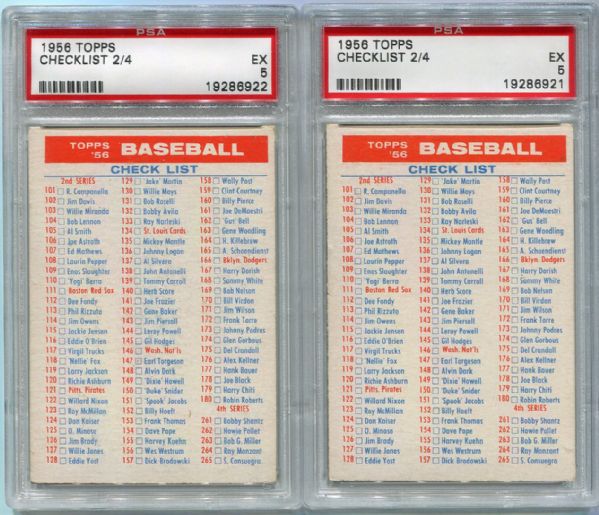 1956 Topps Checklist 2/4 Lot of Two PSA 5s