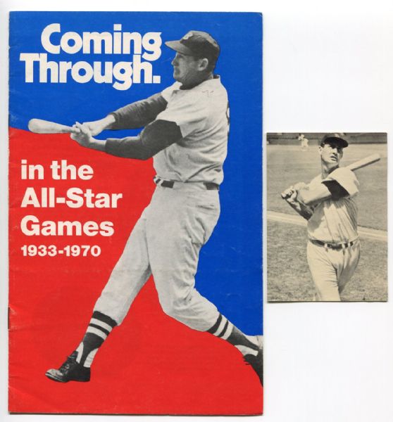 Ted Williams Two Item Lot- Baseball Card News Card & 1971 Chrysler-Plymouth All-Star Game Brochure