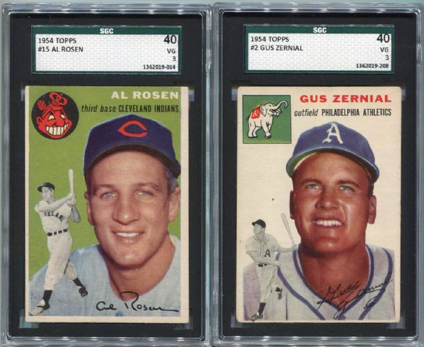1954 Topps Baseball #2 Gus Zernial and #15 Al Rosen Both SGC 40