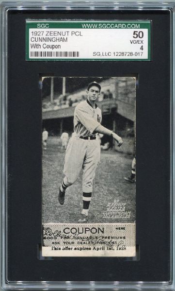 E137 1927 Zeenut Cunningham Los Angeles With Coupon SGC 50