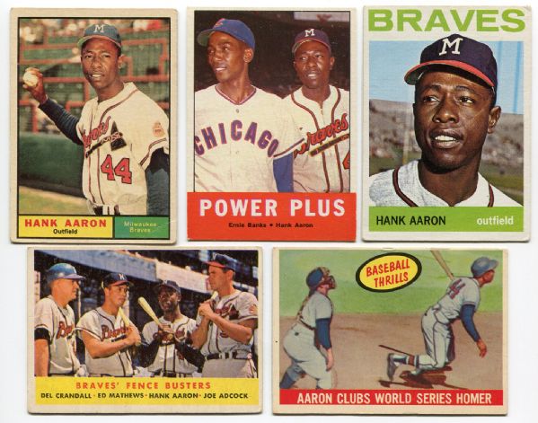 Lot of 5 Different Hank Aaron Topps Cards 1958-1964