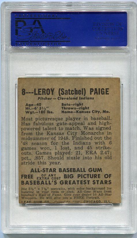 LEROY SATCHEL PAIGE 1948 Leaf #8 REPRINT - Baseball Card