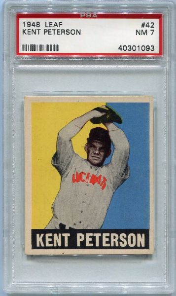 1948 Leaf #42 Kent Peterson Black Cap Variation PSA 7