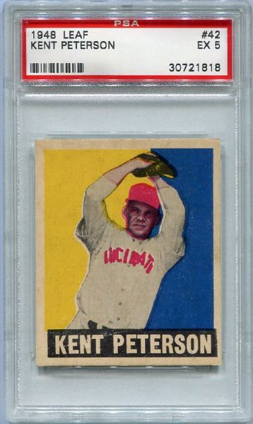 1948 Leaf #42 Kent Peterson Red Cap Variation PSA 5