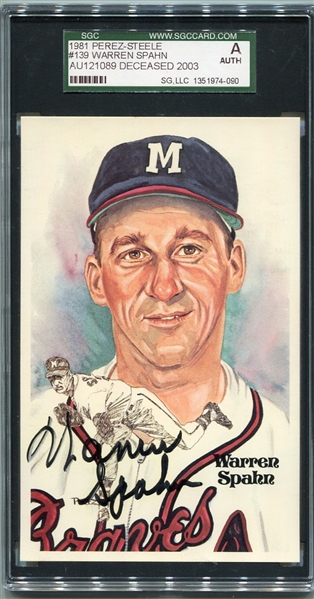 1981 Perez-Steele #139 Warren Spahn Autographed SGC Certified Authentic