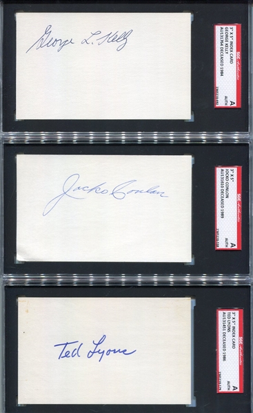 Lot of 9 Autographed 3" x 5" Index Cards All SGC Authentic And All HOFers