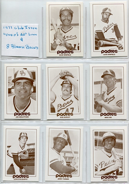 1977 San Diego Padres Team Issued "One of 40" Set Plus 8 Blank Back Cards
