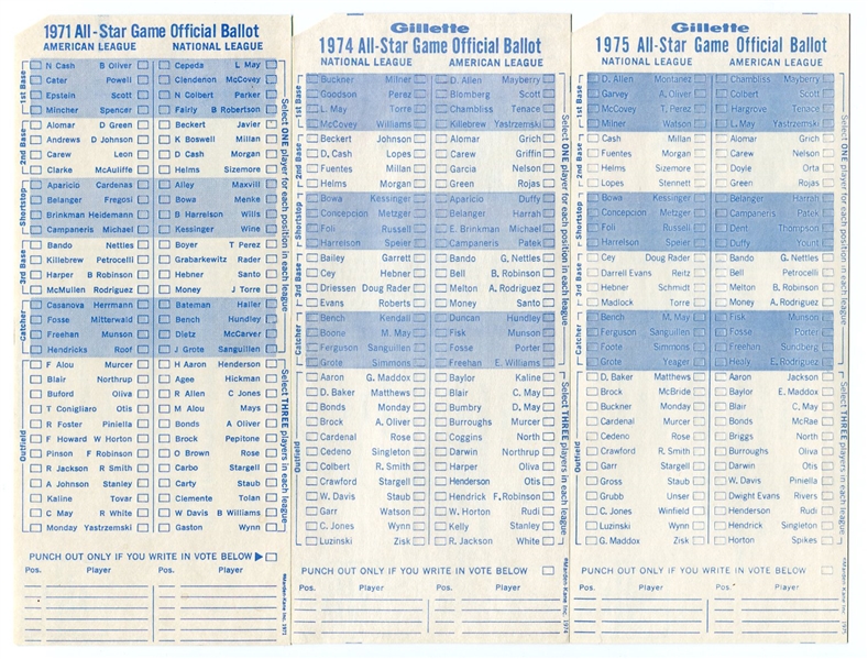 15 Different Unmarked All-Star Ballots 1971-2003