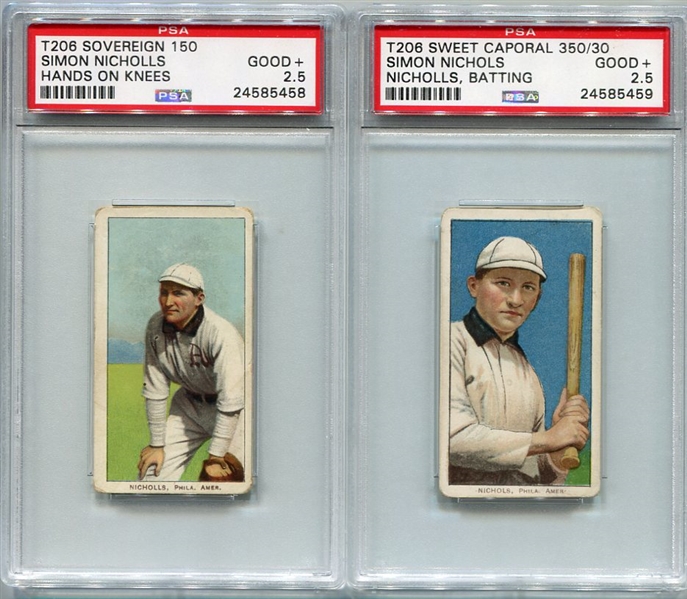 T206 Simon Nicholls/Nichols Lot of 2 Different Both PSA 2.5