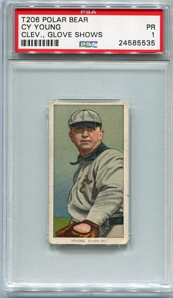 T206 Cy Young Glove Shows Polar Bear PSA 1