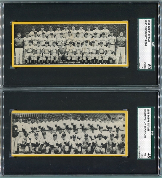 1951 Topps Teams Cards Washington Senators & Cincinnati Reds Both SGC Graded