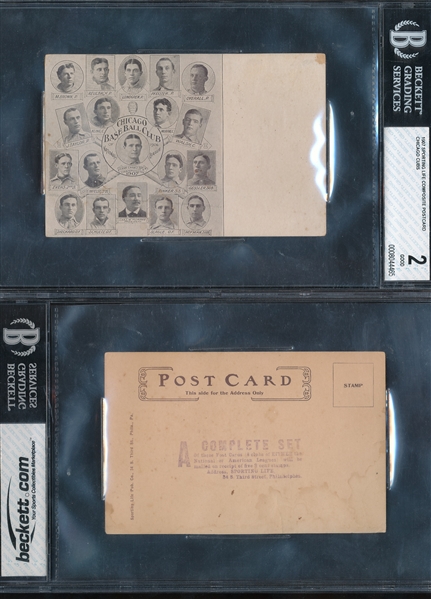 1907 Sporting Life Composite Cubs Postcard w/Rare Stamped Back!!  Tinker-Evers-Chance  -  BVG 2  