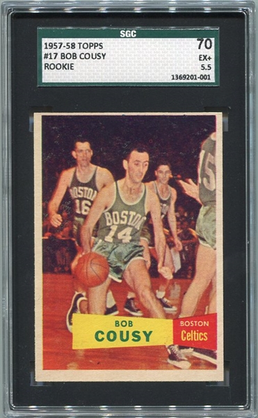1957-58 Topps Basketball #17 Bob Cousy Rookie Card SGC 70