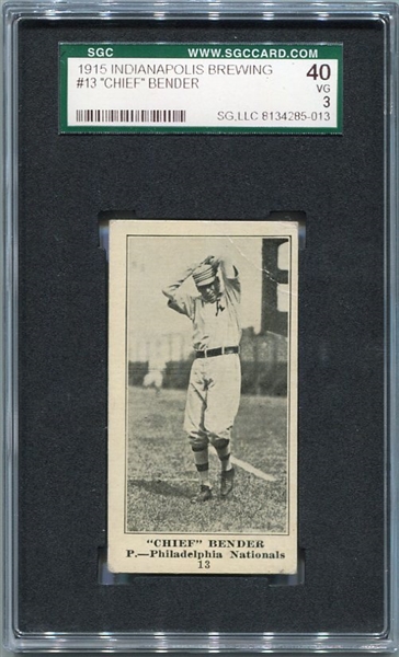 1916 Indianapolis Brewing #13 Chief Bender SGC 40