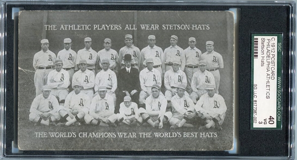 1912 Philadelphia Athletics Stetson Hats Post Card SGC 40