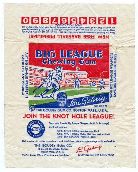 1934 Goudey Baseball Big League Chewing Gum Wax Wrapper