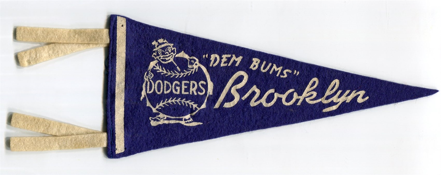 1950s Brooklyn Dodgers "Dem Bums" Small Size Pennent
