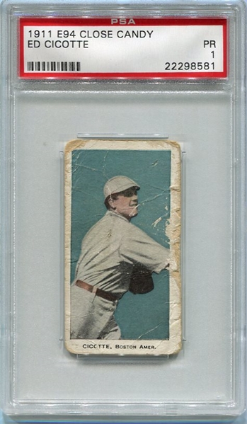 E94 Ed Cicotte Blue Background PSA 1
