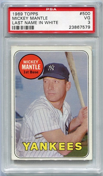 1969 Topps #500 Mickey Mantle White Letters PSA 3