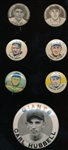 Pin Type Lot of 7 Different - P2 (2) w/Wheat, 1930 PR4 Cracker Jack 3 HOFers PR2 Grube PM10 Hubbell