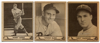 1940 Play Ball Lot of 3 HOFers Doerr, Klein & Vaughn