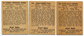 1940 Play Ball Lot of 3 HOFers Doerr, Klein & Vaughn