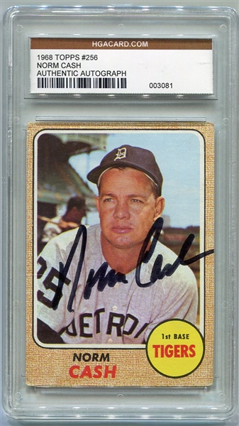 1968 Topps Baseball #256 Norm Cash Autographed HGA Certified