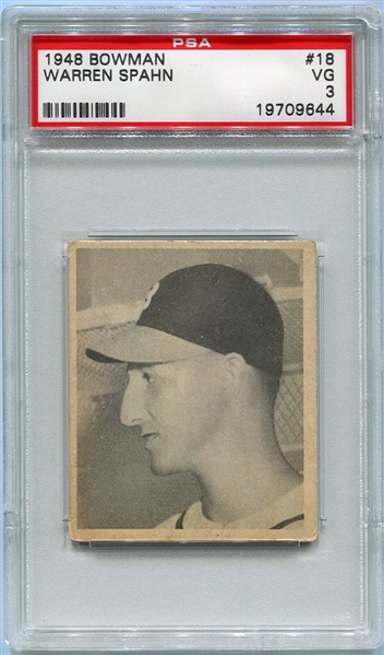 1948 Bowman #18 Warren Spahn RC PSA 3