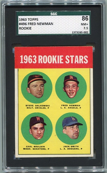 1963 Topps #496  Rookie Stars Dalkowski, Newman, Bouldin & Smith SGC 86