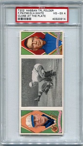 T202 F. Payne/G. H. White "Close at the Plate" PSA 4