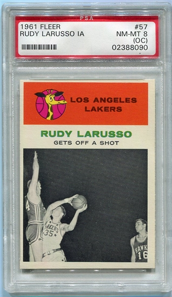 1961 Fleer Basketball #57 Rudy Larusso In Action PSA 8 OC