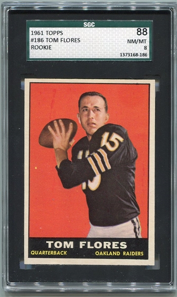 1961 Topps Football #186 Tom Flores Rookie Card SGC 88