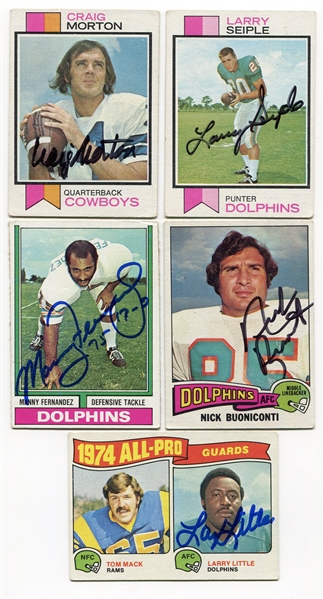 1970s Topps Football Lot of 5 Autographed Cards Mostly Dolphins