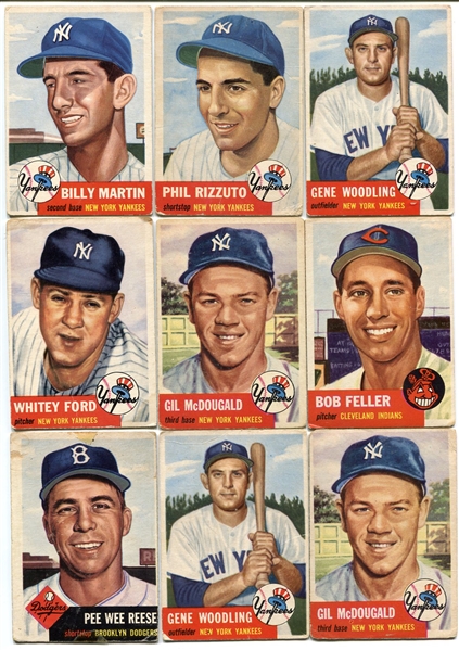 1953 Topps Lot of 9 Yankees, Dodgers & HOFers
