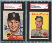 Pair of Autographed Topps Cards Johnny Podres and Virgil Trucks Both SGC AUT