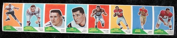 1960 Fleer Football Uncut Strip of 8