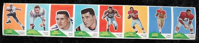 1960 Fleer Football Uncut Strip of 8
