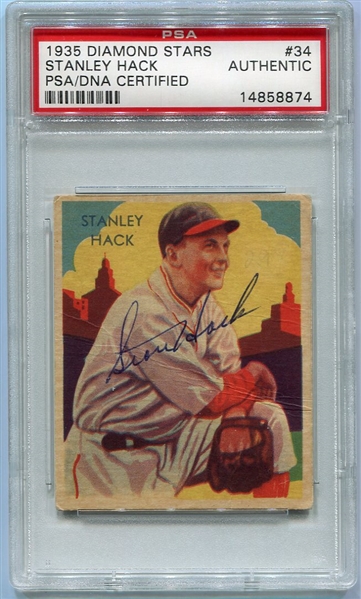 1935 Diamond Stars #34 Stan Hack Autographed PSA/DNA Certified Authentic