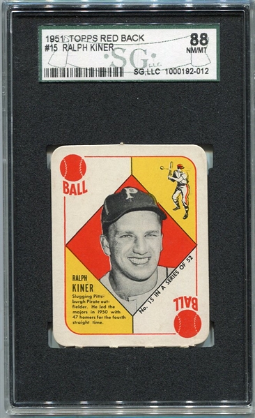 1951 Topps Red Back #15 Ralph Kiner SGC 88