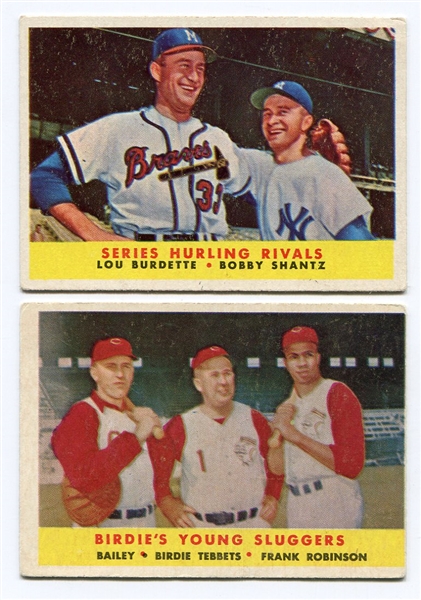 1958 Topps #289 Series Hurling Rivals & #386 Birdies Young Sluggers