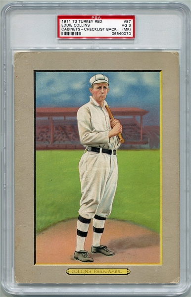 T3 Turkey Red #87 Eddie Collins Checklist Back PSA 3