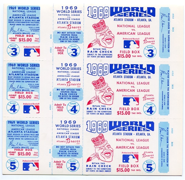 1969 Atlanta Braves Phantom World Series Tickets Games 3,4 & 5