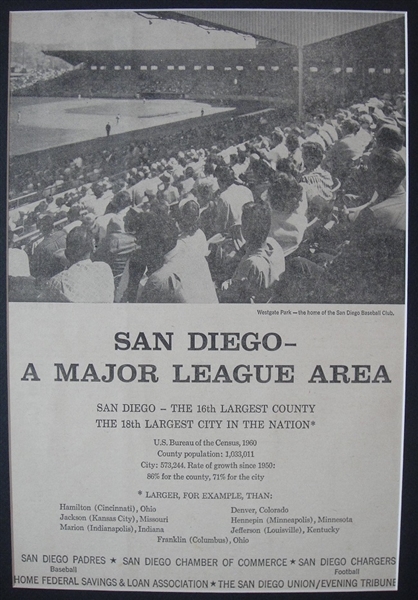 1960s San Diego Padres/Chargers Newspaper Ad