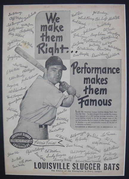 1952 Louisville Slugger Ferris Fain Advertisement