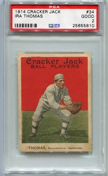 E145-1 1914 Cracker Jack #34 Ira Thomas, Philadelphia As PSA 2